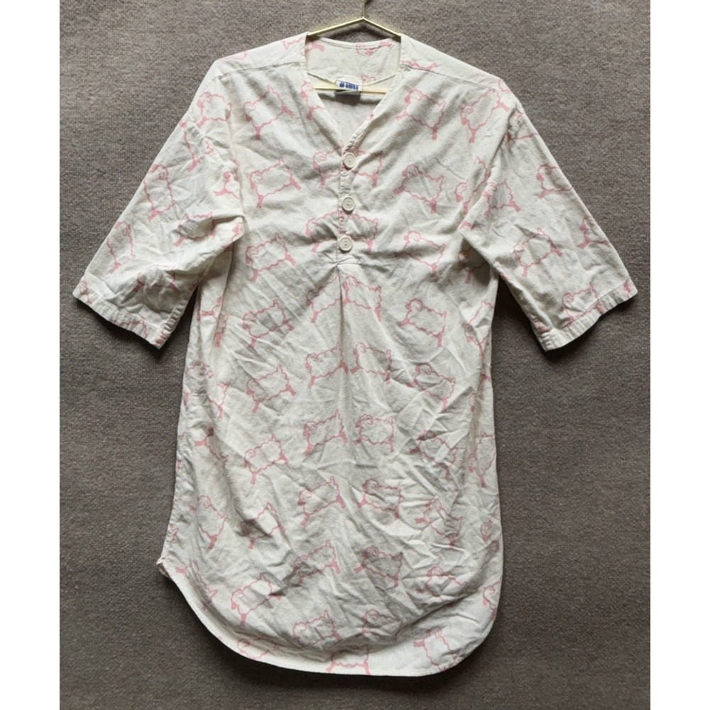 Michigan Rag Co Cotton Nightgown Womens Sleepwear Off White Sheep Print S/M VTG